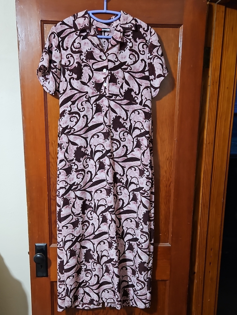 Vintage Headliners Burgundy Pink Floral Short Sleeve Maxi Dress EUC